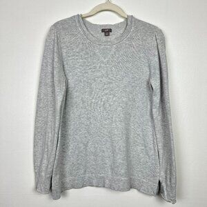 J.Jill Women’s Med Casual Sweater Pullover Cotton Fold Over Wrists Heather Grey